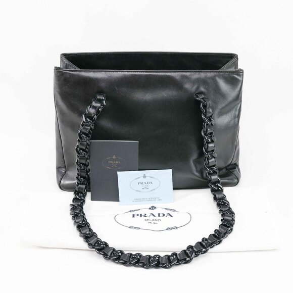 Prada Classic Nappa Chain/Leather Woven Strap Bag - Picture 1 of 16